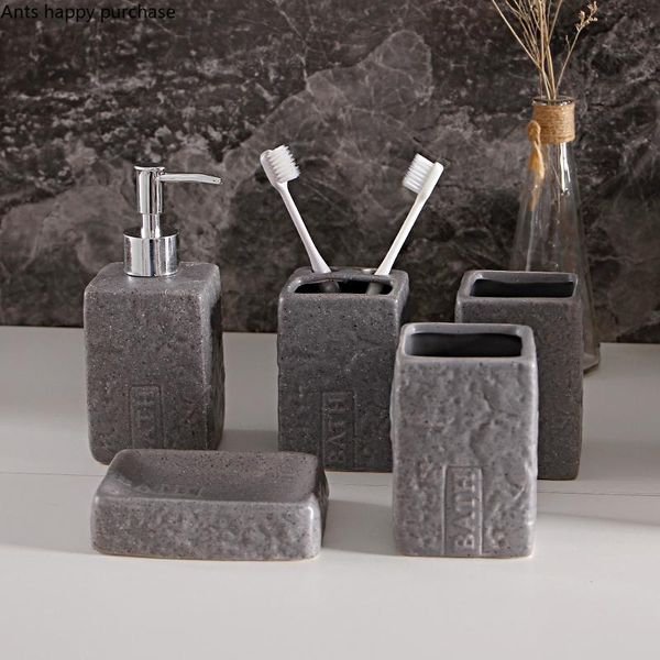 

bath accessory set square bathroom supplies ceramic 5-piece plastic tray wash mouth cup toothbrush holder soap dish lotion bottle