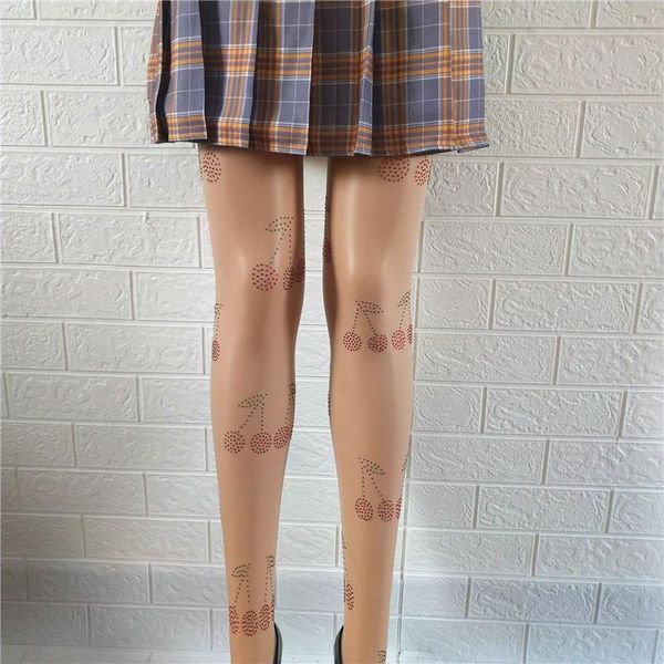

fashion women's mesh stockings see-through tights cherry printed diamond summer elastic socks & hosiery, Black;white