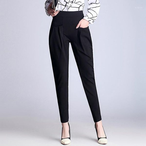 

women's pants & capris plus size spring elastic waist women black harem female full length casual 2021 office ladies pencil trousers, Black;white