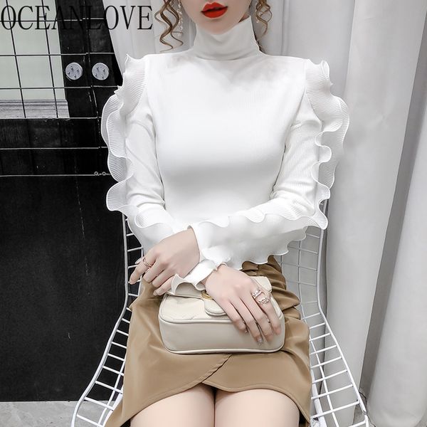 

turtleneck pull femme hiver ruffles solid ins fashion women sweaters autumn winter clothes pullovers 18827 210415, White;black