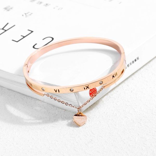 

bangle european and american simple roman numeral bracelet female tassel love peach heart temperament all-match fashion trend, Black