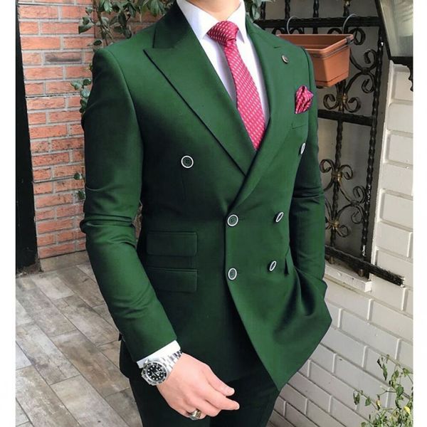 

men's suits & blazers double breasted men green groom tuxedos peak lapel groomsmen wedding/prom man 2 pieces ( jacket + pants +tie, White;black