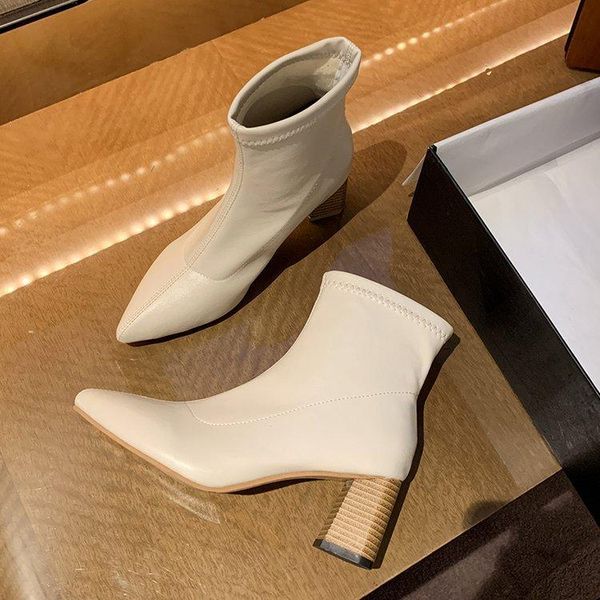 

boots fashion short women's thick heel winter warm 2021 pointed high heels nude mid-heel, Black