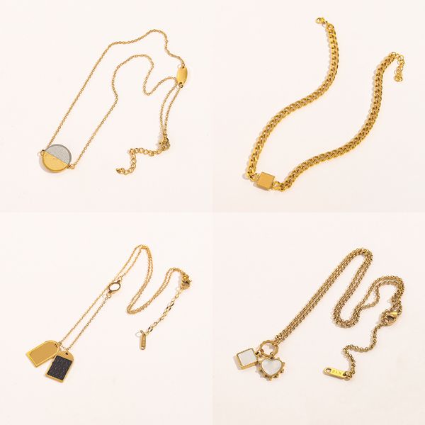 

22ss 20style 18k gold plated titanium stainless steel pendant necklace classic brand designer letters crystal rhinestone geometric necklace, Silver