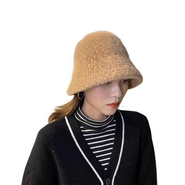 

wide brim hats solid artificial women hat fur warm female cap faux winter bucket for outdoor sunscreen sun panama lady bonnet, Blue;gray