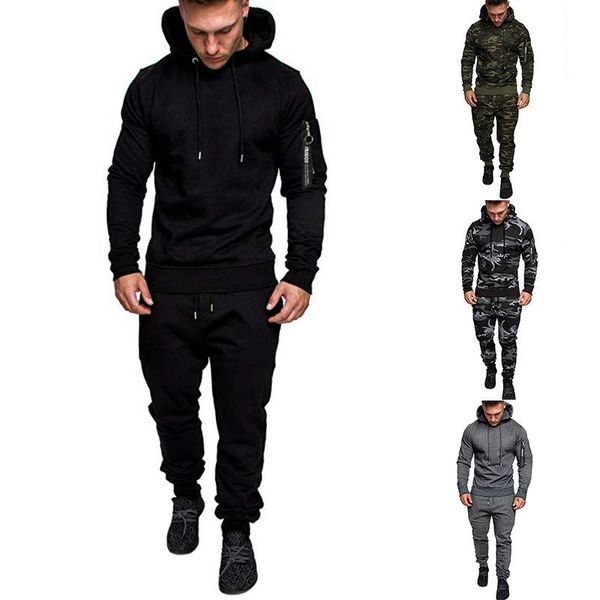 

men's tracksuits 2021 hooded sweater solid color sports trousers set, Gray