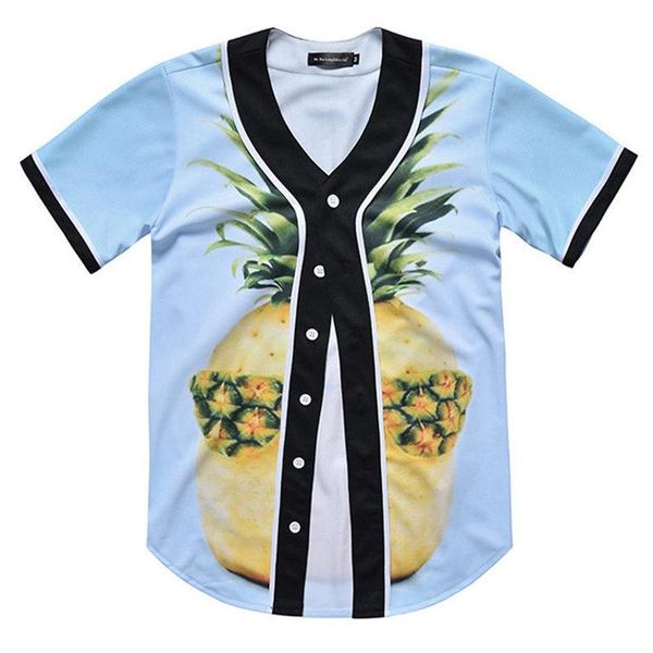 

men's t-shirts funny pineapple 3d print men brand short sleeve button down shirts summer beach style baseball cardigan, White;black