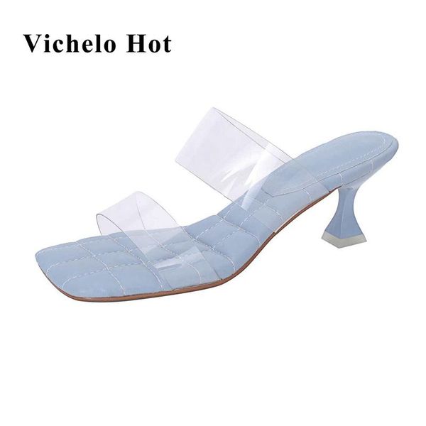 

vichelo square toe high heels strange style jelly shoes young sling back cozy slip on summer women outside slipper l85 slippers, Black