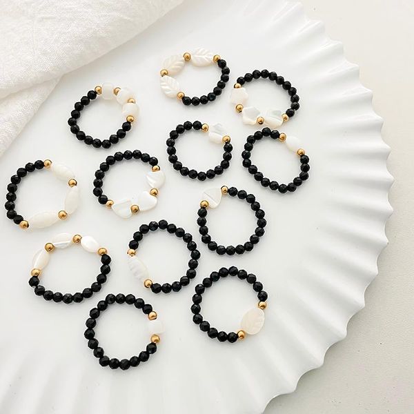 

wedding rings fun geometric shells charm obsidian natural stone finger fashion flower star heart-shaped jewelry for women girls, Slivery;golden