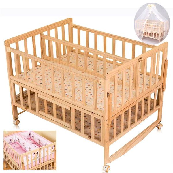 

baby cribs twins crib with mosquito net, double wooden cot can joint bed