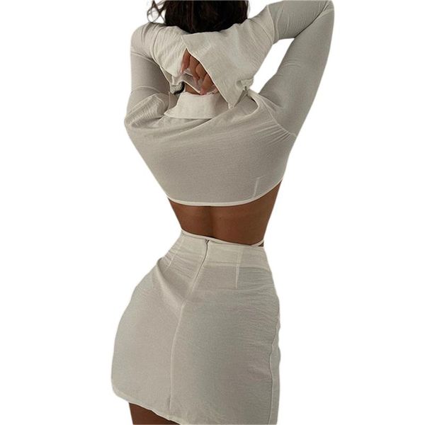 

women's tracksuits hirigin women\u2021s and skirt suit fashion solid color long sleeve cardigan split short, Gray