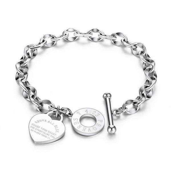 Pulseira em forma de coração Provérbios Pingente para Mulheres Presente Metal Marca DesignPulseiras Moda Feminina Jóias de Ouro Presentes Q0603