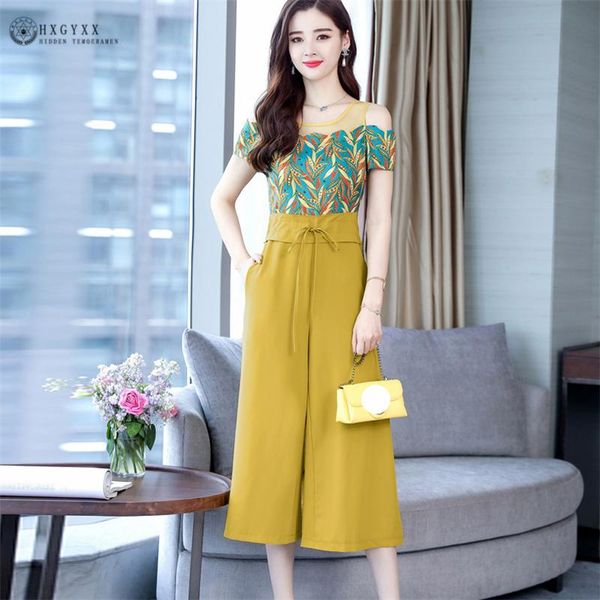 

women's jumpsuits & rompers fashion off-the-shoulder jumpsuit women 2021 summer floral chiffon high waist slim wide leg pants suit w023, Black;white