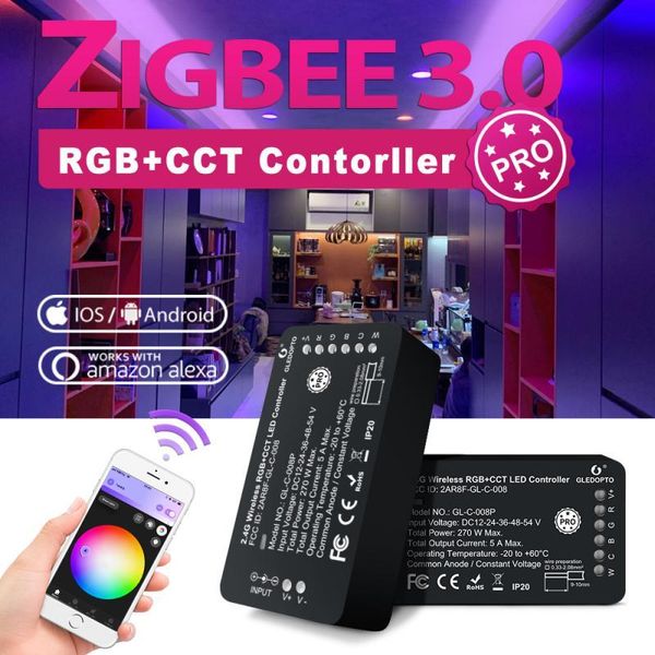 

smart home control gledopto zigbee 3.0 rgbcct led strip controller pro app voice work with alexa echo plus smartthings rf remote