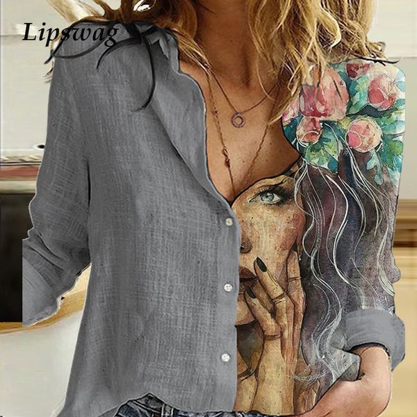 

elegant office lady floral print blouses shirt turn-down collar casual blouses long sleeve button blusa feminina plus size, White