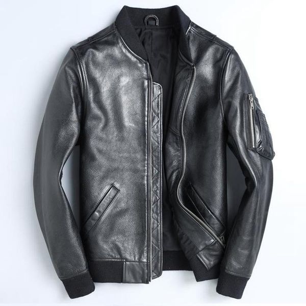 

men's leather & faux mens coat 100% cow flight suit jacket men natural high-quality h710, Black