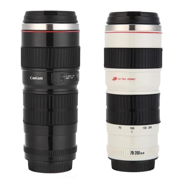 

water bottles creative 400ml liner camera lens shaped stainless steel cup coffee tea mug cups and mugs with lid