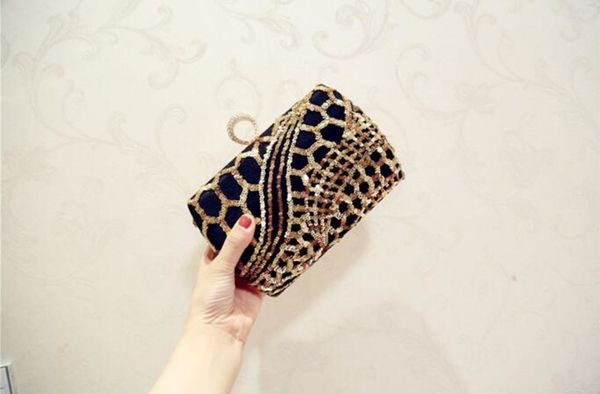 

women lady gold sequins crystal bridal handbag clutch party wedding purse evening bag