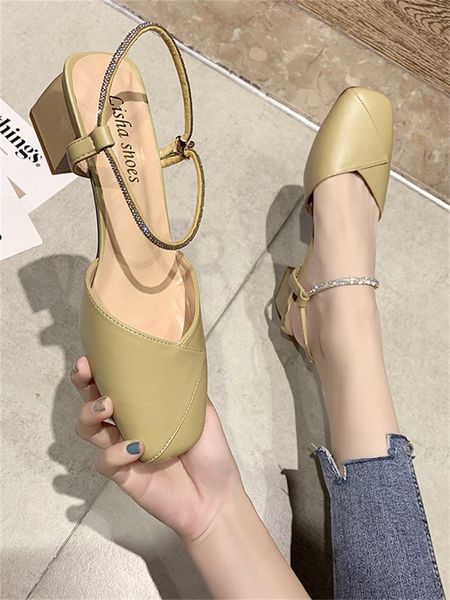 

sandals comfort shoes for women elastic band 2021 summer all-match med clear heels shallow mouth suit female beige slip-on m, Black