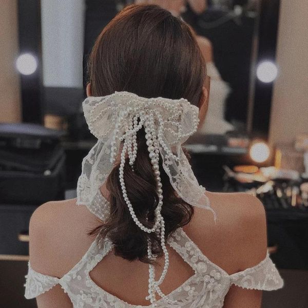 

romantic lace bow beading pearls bridal headband vintage wedding party accessories hair