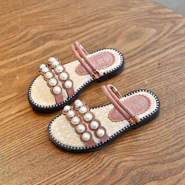 

sandals children fashion flat kids comfortable pearl slippers girl casual summer shoes teen non-slip 6 7 8 9 10 11y, Black;red