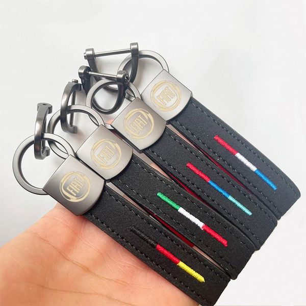 

keychains luxury leather horseshoe buckle suede logo car keychain key ring for fiat 500 spider coupe panda doblo tipo punto bravo stilo, Silver