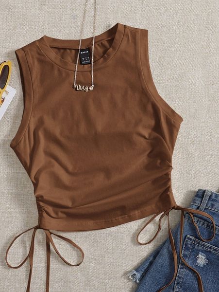 

drawstring ruched side crop tank 9649#, White