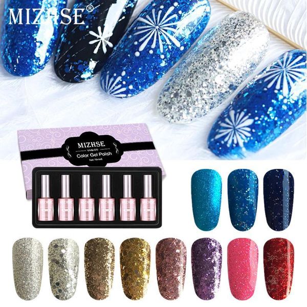 

18ml glitter nail gel polish kits esmalte permanente hybrid uv led set 6pcs/lot sequins starry varnish1