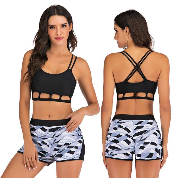 

women's bathing suits cutout criss cross open back two piece swimwear high waisted boyshorts sporty swimsuit bikini set one-piece