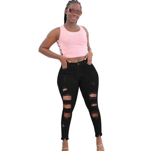 

women's jeans 2021 fashion ripped skinny denim trousers lady high waist pencil pants tassel narrow leg slim autumn s-2xl, Blue