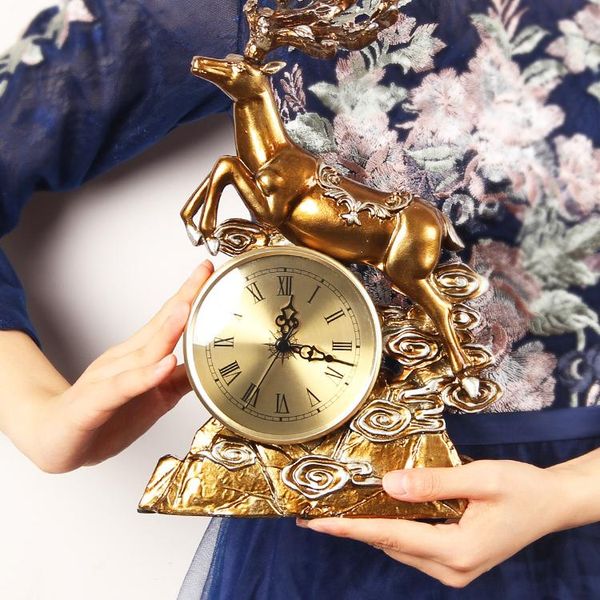 

desk & table clocks european luxury clock design classic retro deer living room industrial resin mute office relogio de mesa bedroom dm50c