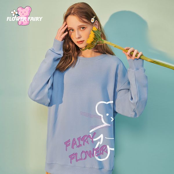 

women's hoodies & sweatshirts blue sweater for the women 2021 fall and winter korean fashion in loose bear graffiti velo hooded coat, Black