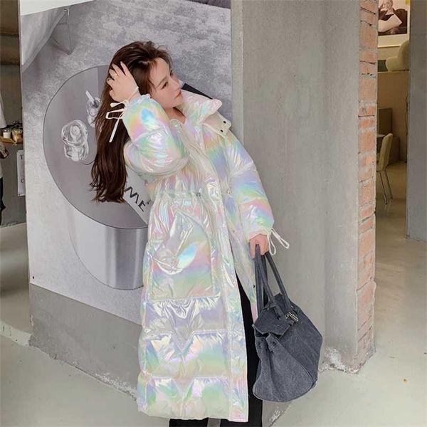 

down padded jacket women's wash-shiny winter thick coat mid-length 211216, Black