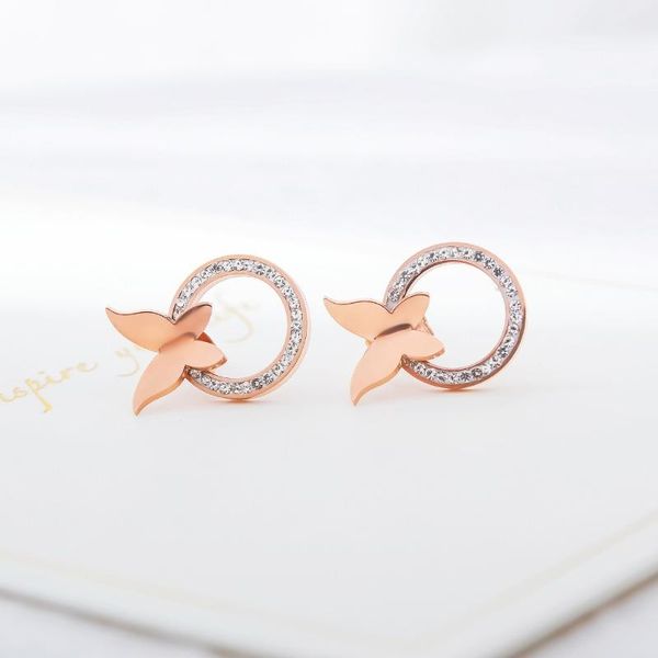 

titanium steel butterfly stud earrings fashion personality wild rhinestone ge469 dangle & chandelier, Silver
