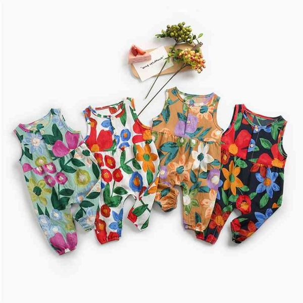 

mi summer girls clothes korean floral cotton sleeveless rompers 210722, Blue