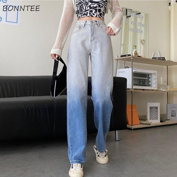 

women jeans autumn panelled gradient ins chic personal loose straight trousers female all-match fashion high waist harajuku women's, Blue