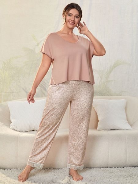 

plus leopard dolman sleeve pj set o2wo#, Black;white