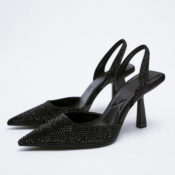 

dress shoes female sandal large size comfort for women high heels girls big high-heeled beige stiletto fashion rhinestone closed basic, Black