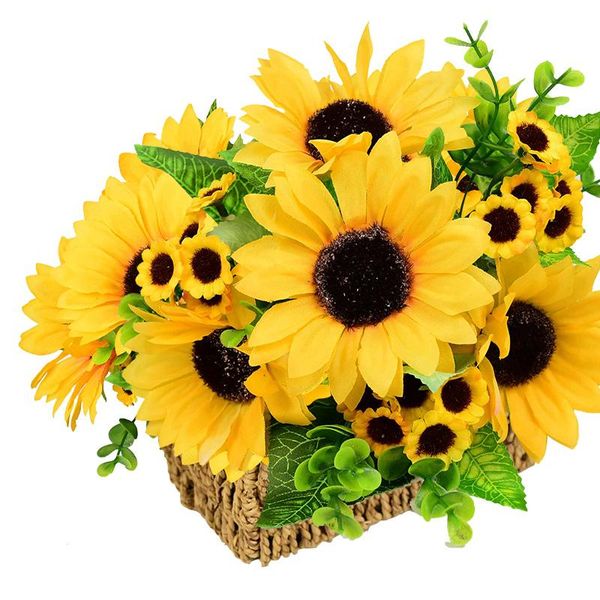 

branch/bouquet 22 heads yellow silk sunflower artificial flowers for home office party garden el wedding decoration decorative & wreaths