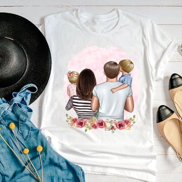 

graphic flower family fashion womens t shirts short sleeve 90s mom mother mama summer print female clothes tees shirt, White
