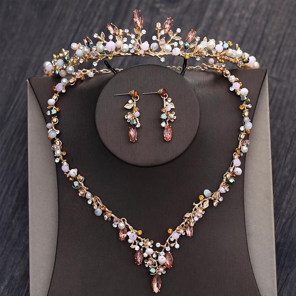 

earrings & necklace baroque vintage gold crystal beads bridal jewelry sets rhinestone diadem crowns necklaces set wedding hair accessories, Silver