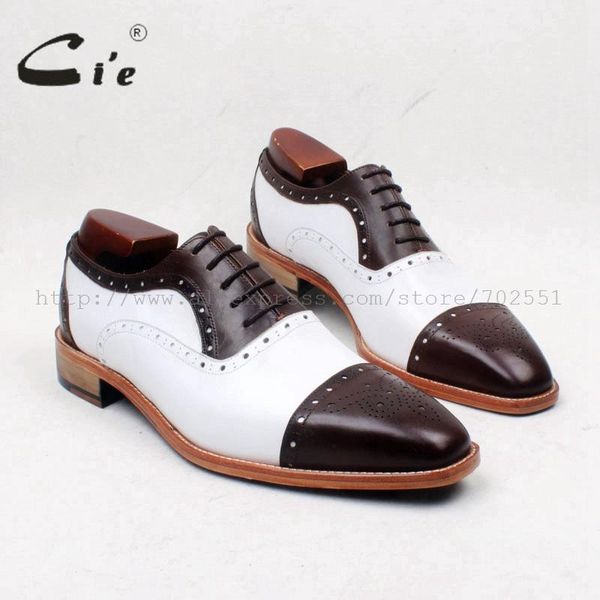 

dress shoes cie square toe coffee color mix white semi-brogues lace-up flat 100%genuine calf leather outsole breathable blake men shoe ox658, Black