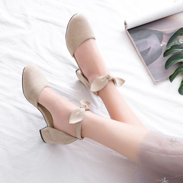 

dress shoes oversized ladies high heels women woman pumps sweet baotou roughheeled single, Black