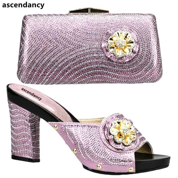 

arrival italian women shoes and bag set pink color party bags for african dress, Black