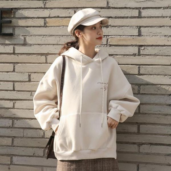 

women's hoodies & sweatshirts simple style letter printing hoody sweatshirt autumn 2021 solid color ins wild loose long-sleeved pullove, Black