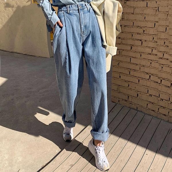 

women's jeans yamdi lady harem pants female irregular pantalon femme 202 streetwear high waist denim for women spring loose, Blue