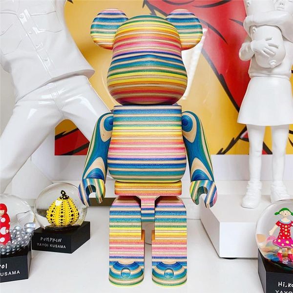 

new style 400% 28cm the bearbrick rainbow wooden bear haroshi vertical wood rainbow building block bear be@rbrick art work model decoration