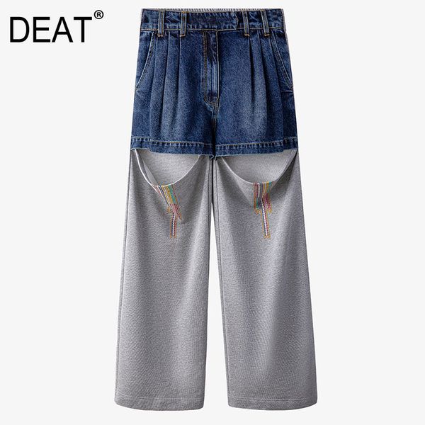 

high elastic waist trousers loose fit pants women gray hollow patchwork pleated fashion tide summer 7d001224 210421, Black;white