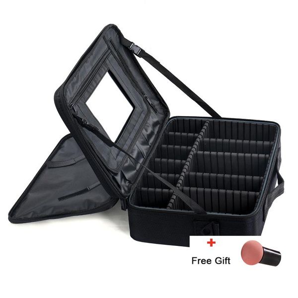 

professhional large makeup bag,portable cosmetic case, bag train case with mirror for cosmetics brushes bags & cases