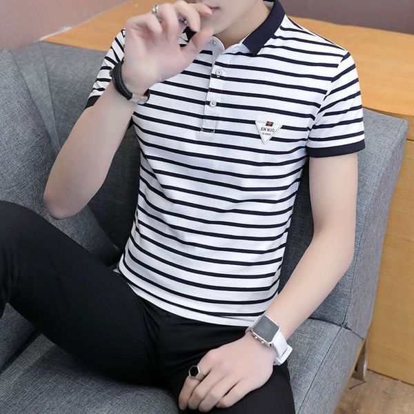 

men's t-shirts short t-shirt t trend versatile summer shirt collar polo youth half sleeve lapel j32e, White;black